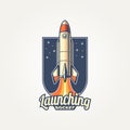 launching rocket vintage badge logo template vector illustration design. retro futuristic, space, innovation emblem logo concept Royalty Free Stock Photo