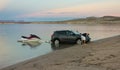 Launching a skidoo in the desert