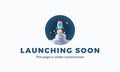 Launching soon flat style rocket in space sign web template. Page under construction website vector colorful banner