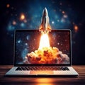 Launching Space Rocket From Laptop Screen Generative AI