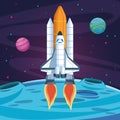 Launching spacecraft planets stars space exploration Royalty Free Stock Photo