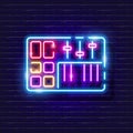 Launchpad neon icon. Music glowing sign. Music concept. Vector illustration for Sound recording studio design, advertising,