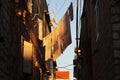 Laundered clothes drying outside, Trogir, Croatia