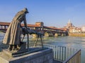 Laundress statue and Covered Bridge, Pavia, Italy Royalty Free Stock Photo