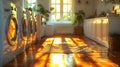 a laundromat with a lot of washers and dryers and the sun shining through the windows Royalty Free Stock Photo