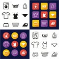 Laundry All in One Icons Black & White Color Flat Design Freehand Set Royalty Free Stock Photo
