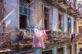 Laundry on the balcony of an old building in Havana Royalty Free Stock Photo