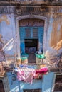 Laundry on the balcony of an old building in Havana Royalty Free Stock Photo