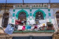 Laundry on the balcony of an old colonial building in Havana Royalty Free Stock Photo