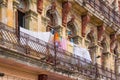 Laundry on the balcony of an old colonial building, Old Havana Royalty Free Stock Photo