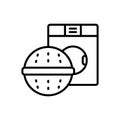 Laundry ball with washing machine. Linear icon of eco wash without detergent. Black simple illustration of zero waste theme.