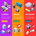 Laundry Banner Vecrtical Set 3d Isometric View. Vector