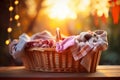 Laundry basket on blurred background of modern washing machine in home laundry room interior Royalty Free Stock Photo