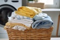 laundry basket with clean, folded clothes Royalty Free Stock Photo