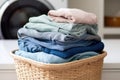 laundry basket with clean, folded clothes Royalty Free Stock Photo