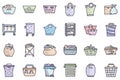 Laundry basket color vector doodle simple icon set Royalty Free Stock Photo