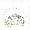 Laundry basket, detergents, vector illustration