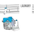 Laundry basket and folded sheets, clothespins, towels and detergent. Royalty Free Stock Photo