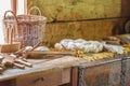 Laundry Basket with Freshly Spun Wool