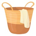 Laundry basket icon. Wicker cartoon container for clothes