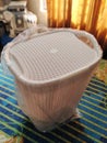 Laundry Basket. Premium Laundry Basket in Knitting Design. Curver Laundry Basket Knit Cream color Royalty Free Stock Photo