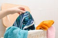 Laundry basket with towels Royalty Free Stock Photo