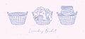 Laundry baskets with different clothes graphic style peach