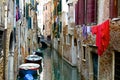 Laundry and Boats on Venetian Canal Royalty Free Stock Photo