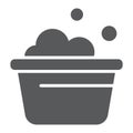 Laundry bucket glyph icon, clean and wash, basin with foam sign, vector graphics, a solid pattern on a white background.