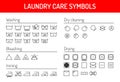 Laundry care symbols linear icons set isolated on white background