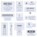 Laundry clothes care labels, textile care instruction symbols. Clothes care instructions tags, textile laundry Royalty Free Stock Photo