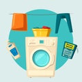 Laundry and clothes. Cartoon vector illustration. Cleaning theme