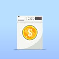 Laundry concept logo illustration with washing machine and gold coin Royalty Free Stock Photo