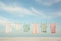 laundry day. laundry hanging on a line, surreal style in pastel colors