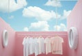 laundry day. laundry hanging on a line, surreal style in pastel colors