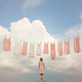 laundry day. laundry hanging on a line, surreal style in pastel colors