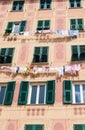 Laundry and decorative stuccoes of a house Royalty Free Stock Photo