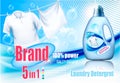 Laundry detergent ad. White clothes hanging on rope and plastic Royalty Free Stock Photo