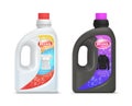 Laundry detergent bottles. Washing detergent for white and black cloth. Vector realistic wash laundry bottles