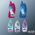 Laundry detergent pack with label mockup set. Vector 3d realistic isolated illustration