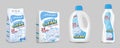 Laundry detergent pack mockup set, vector realistic illustration