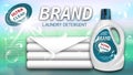 Laundry detergent in plastic container and clean towels. Package design for Liquid Detergents ads, space for text. Branded bleach Royalty Free Stock Photo