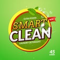 Laundry detergent smart clean design cleaner. Wash powder product template. Package design background