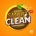 Laundry detergent smart clean design cleaner. Wash powder product template. Package design background