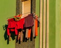 Laundry is dried on the house wall in Tazacorte