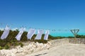 Laundry dries on a line in Providenciales, Turks and Caicos