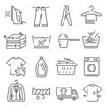 Laundry, dry cleaning thin line icons set isolated on white. Iron, bleach, washing machine pictograms.