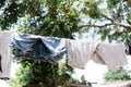 Laundry drying in backyard Royalty Free Stock Photo