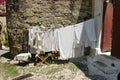 Laundry drying on the clothesline, Rhodes old town Royalty Free Stock Photo