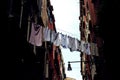 Laundry drying and hanging out on clotheslines Royalty Free Stock Photo